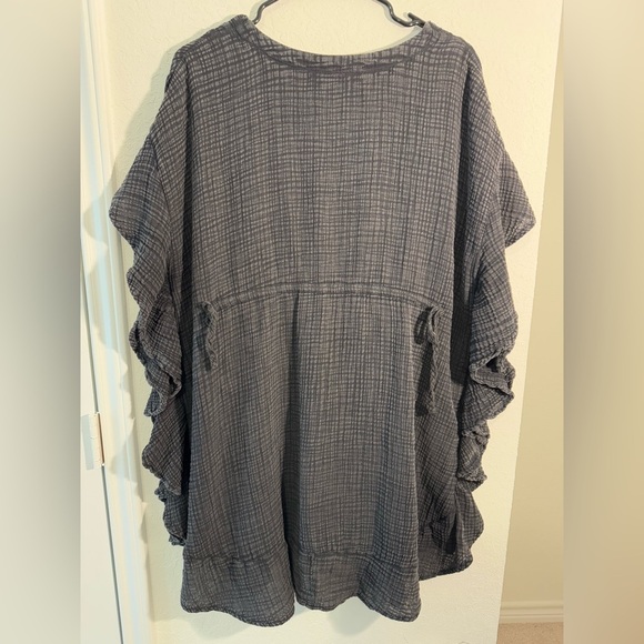 Anthropologie Black Distressed Ruffle Cinch Tunic Mini Dress Womens Size Small M - Picture 8 of 10